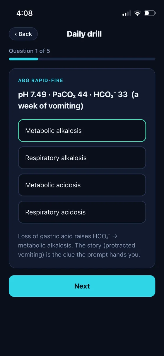 Boost CRNA daily drill question on iPhone