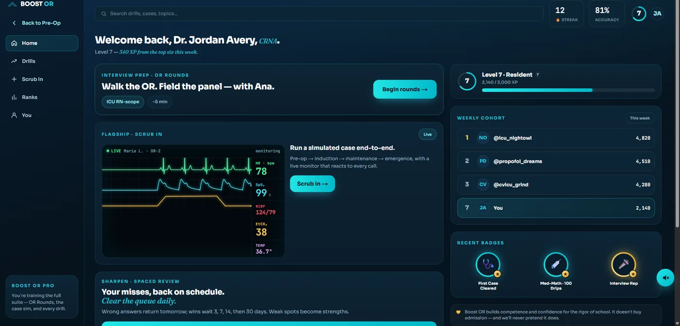 Boost OR — live screen